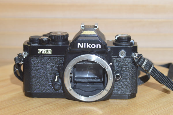 Boxed Vintage Black Nikon FM2 35mm Film Camera with Nikon Strap.