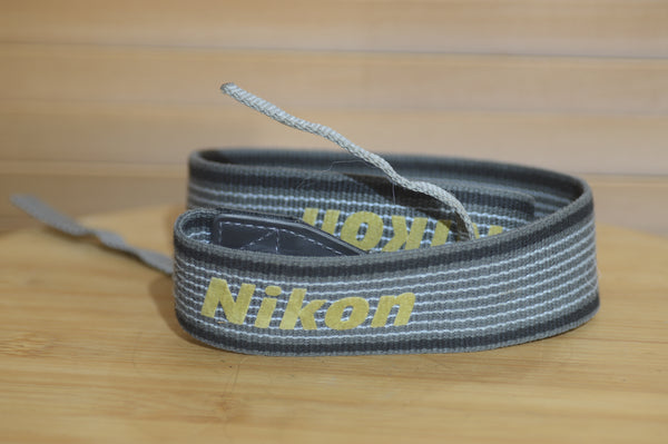 Vintage Nikon Grey Yellow and Black Camera Strap. Lovely addition to your Nikon set up. - Rewind Cameras 