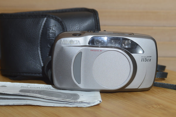 Minolta Riva Zoom 115EX Freedom Zoom Supreme 35mm Compact Camera with Case. - Rewind Cameras 