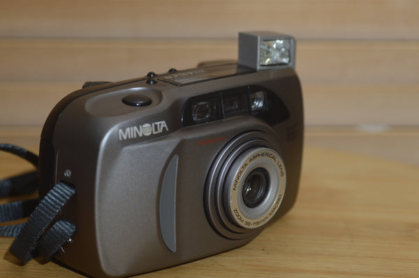 Minolta Riva Zoom 115EX Freedom Zoom Supreme 35mm Compact Camera with Case. - Rewind Cameras 