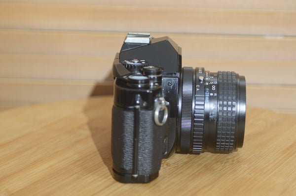 Rare Black Canon AV1 35mm SLR Camera With 28mm f2.8 Lens. Fantastic condition Starter Camera