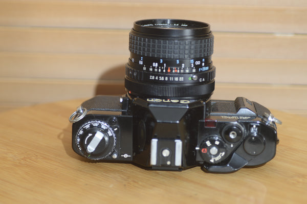 Rare Black Canon AV1 35mm SLR Camera With 28mm f2.8 Lens. Fantastic condition Starter Camera