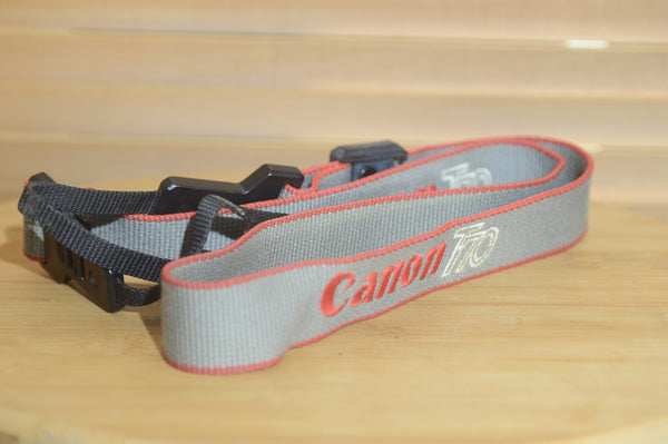 Grey and Red Canon T70 Vintage strap. A lovely addition to your Canon set up.