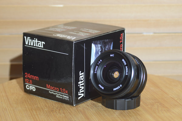 Boxed Vivitar 24mm f2.8 MC Canon FD Fit lens. Fantastic condition vintage wide angle lens