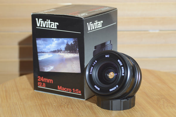 Boxed Vivitar 24mm f2.8 MC Canon FD Fit lens. Fantastic condition vintage wide angle lens