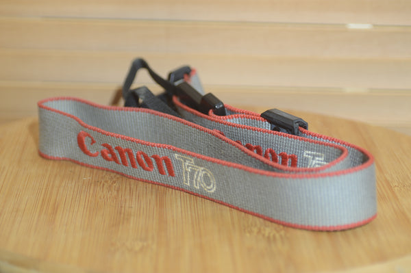 Grey and Red Canon T70 Vintage strap. A lovely addition to your Canon set up.