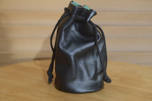 Vintage Black and Greed Soft Leatherette Drawstring Lens Pouch. Ideal for protecting your lens in your bag. - Rewind Cameras 