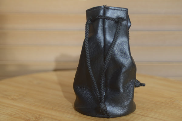 Vintage Black and Greed Soft Leatherette Drawstring Lens Pouch. Ideal for protecting your lens in your bag. - Rewind Cameras 