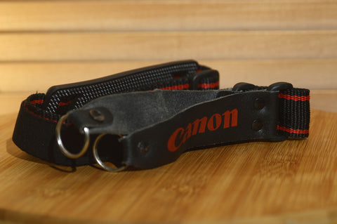 Black and Red Canon strap. Lovely addition to your Canon set up. - Rewind Cameras 