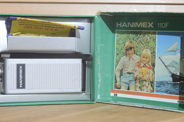 Boxed Hanimex 110F Pocket Camera Outfit. Built in flash for low light conditions. great way to get into 110mm photography! - RewindCameras quality vintage cameras, fully tested and serviced