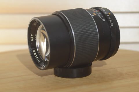 Gorgeous Optimax 135mm f2.8 M42 fit lens. Fantastic lens with clear and crisp optics - RewindCameras quality vintage cameras, fully tested and serviced