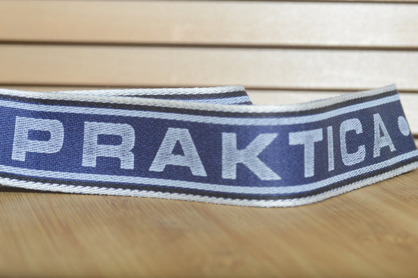 Blue Praktica strap. Lovely addition to your Praktica set up. - RewindCameras quality vintage cameras, fully tested and serviced