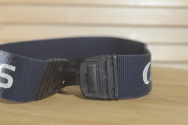 Blue Canon EOS Vintage strap. A lovely addition to your Canon set up. - RewindCameras quality vintage cameras, fully tested and serviced