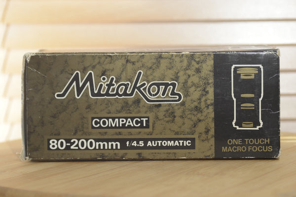 Mitakon Minolta MD Fit 80-200mm f4.5 MC Macro Zoom lens. Beautiful condition - RewindCameras quality vintage cameras, fully tested and serviced