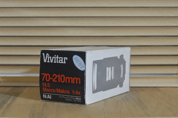 Vivitar AI fit 70-210mm f4.5 lens.In original box + original warranty card! Ideal for Nikon vintage camera or for digital using a converter. - RewindCameras quality vintage cameras, fully tes